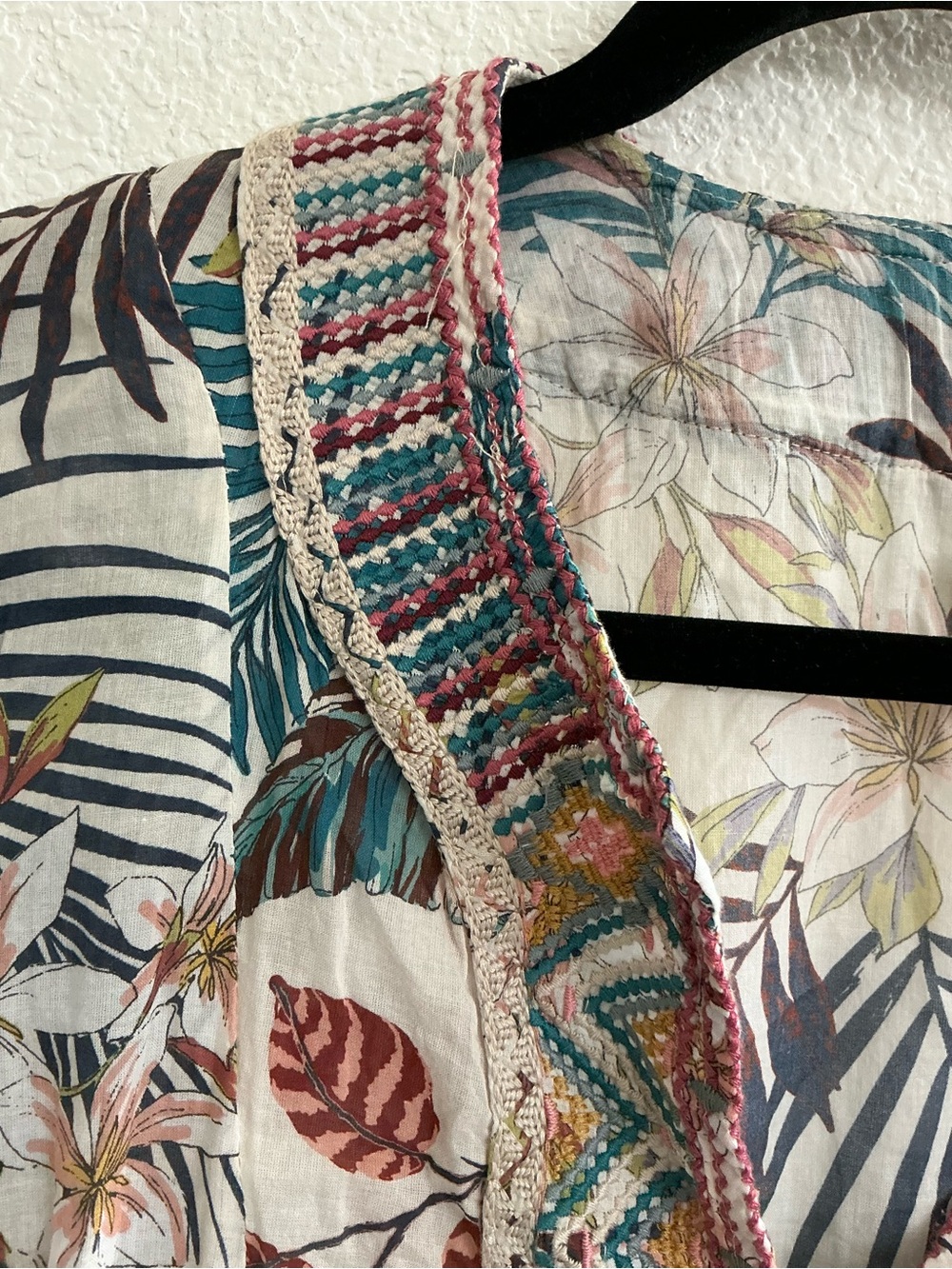 Johnny Was Ivory Tropical Print Short Dress with Teal & Rust Accents Size Large - Picture 7 of 9